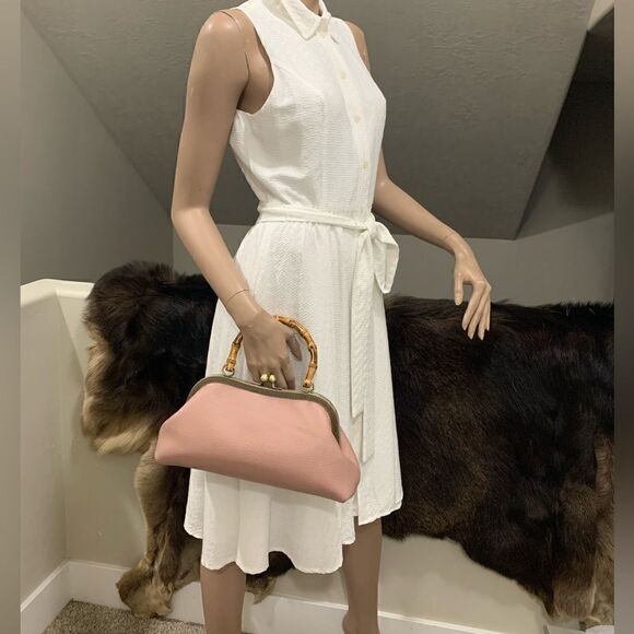 Handsewn Genuine Premium Pebble Leather Real Bamboo Handle Bag/Crossbody - Picture 5 of 14